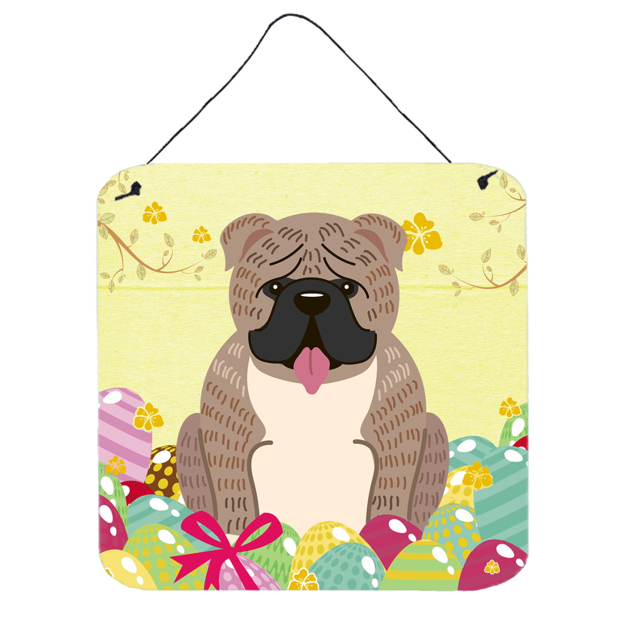 Easter Eggs English Bulldog Grey Brindle Wall or Door Hanging Prints