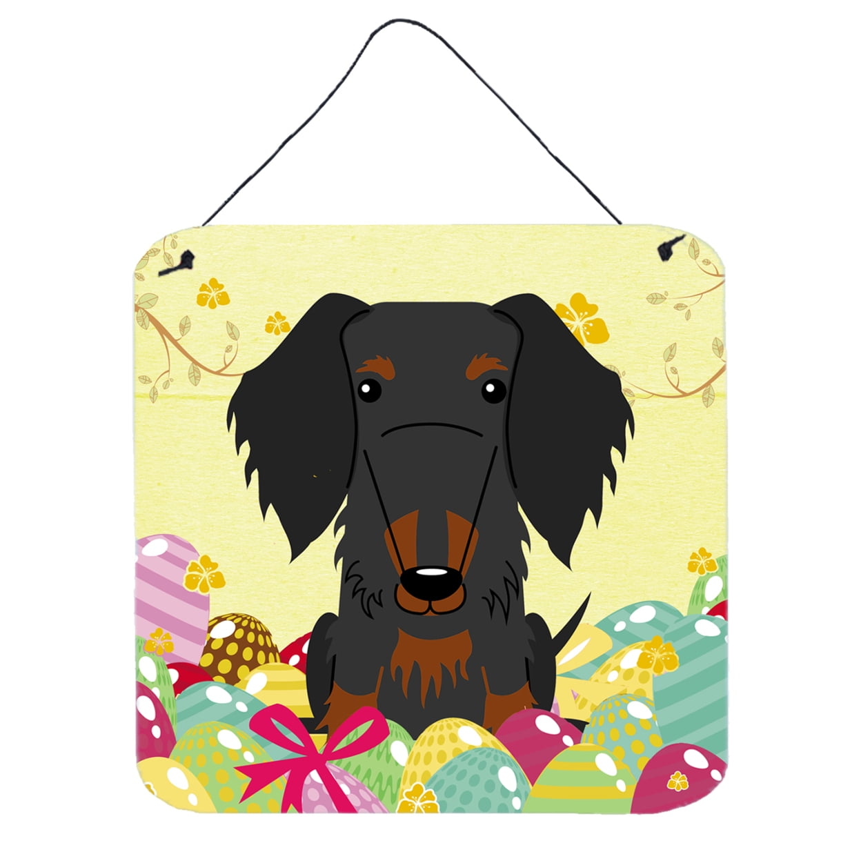 Easter Eggs Wire Haired Dachshund Black Tan Wall or Door Hanging Prints