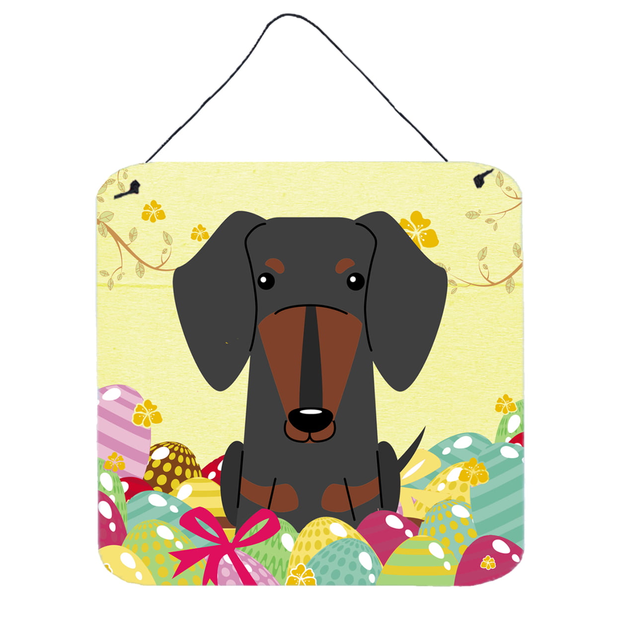 BB6132DS66 Easter Eggs Dachshund Black Tan Wall or Door Hanging Prints