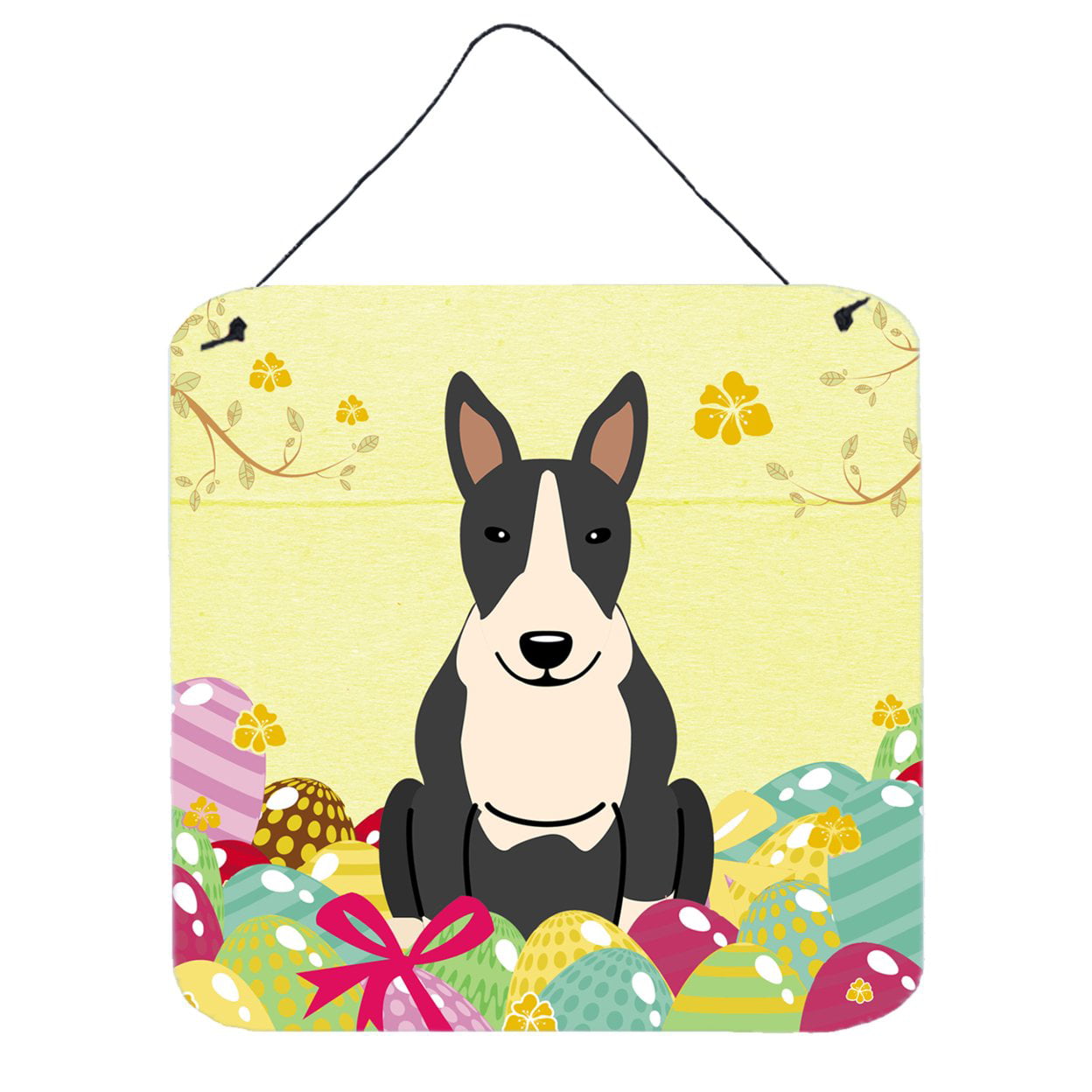 Easter Eggs Bull Terrier Black White Wall or Door Hanging Prints