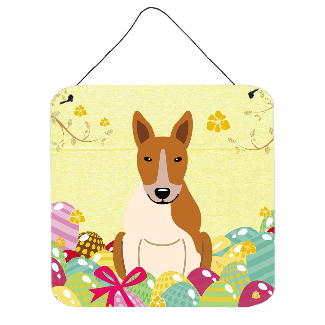 Easter Eggs Bull Terrier Red White Wall or Door Hanging Prints