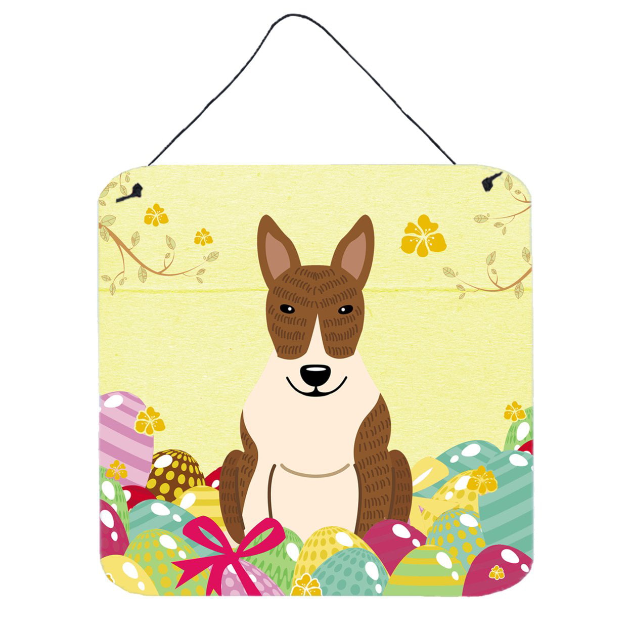 Easter Eggs Bull Terrier Brindle Wall or Door Hanging Prints