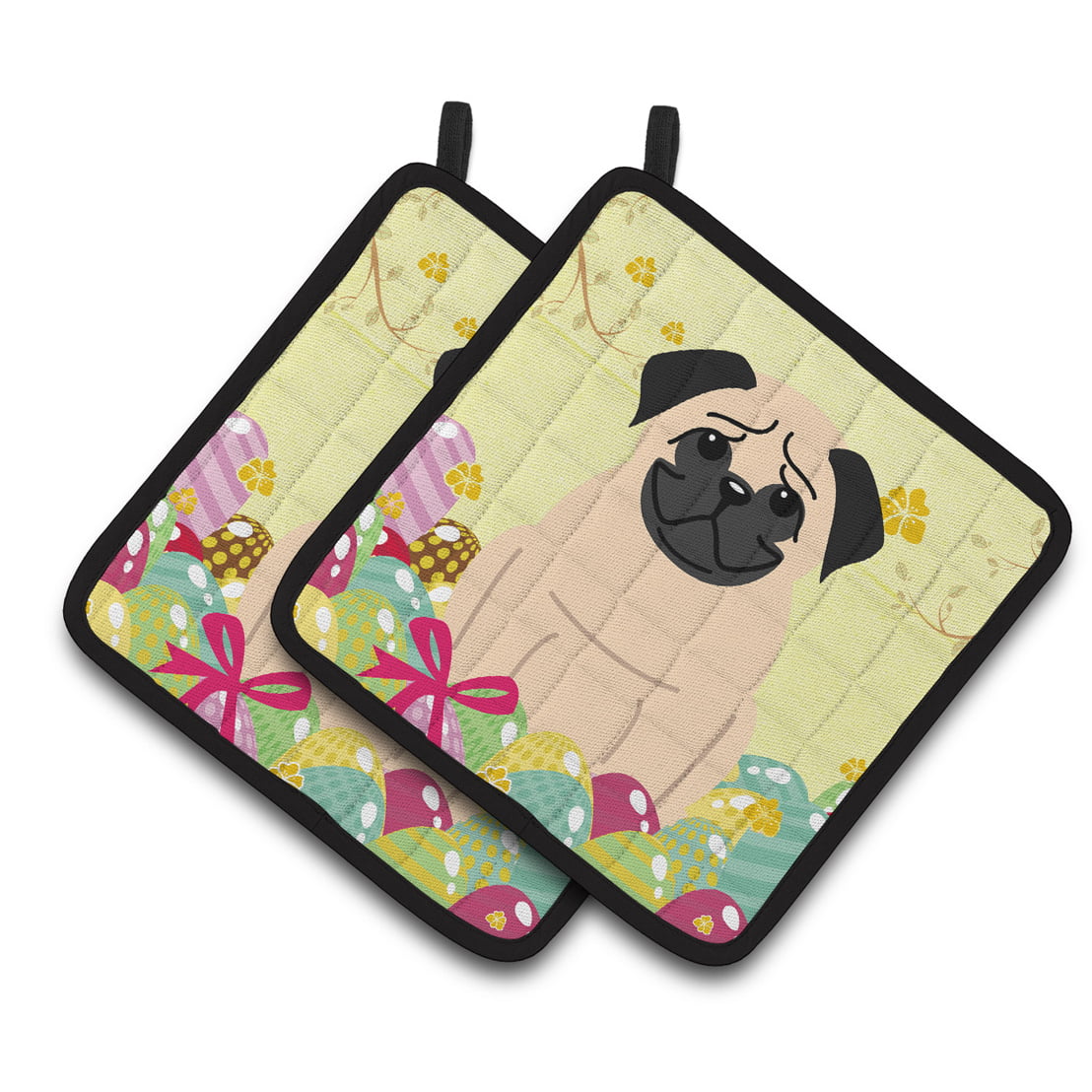 BB6008PTHD Easter Eggs Pug Fawn Pair of Pot Holders