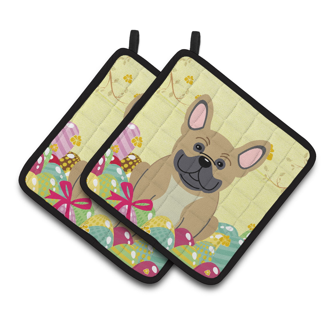 BB6010PTHD Easter Eggs French Bulldog Cream Pair of Pot Holders