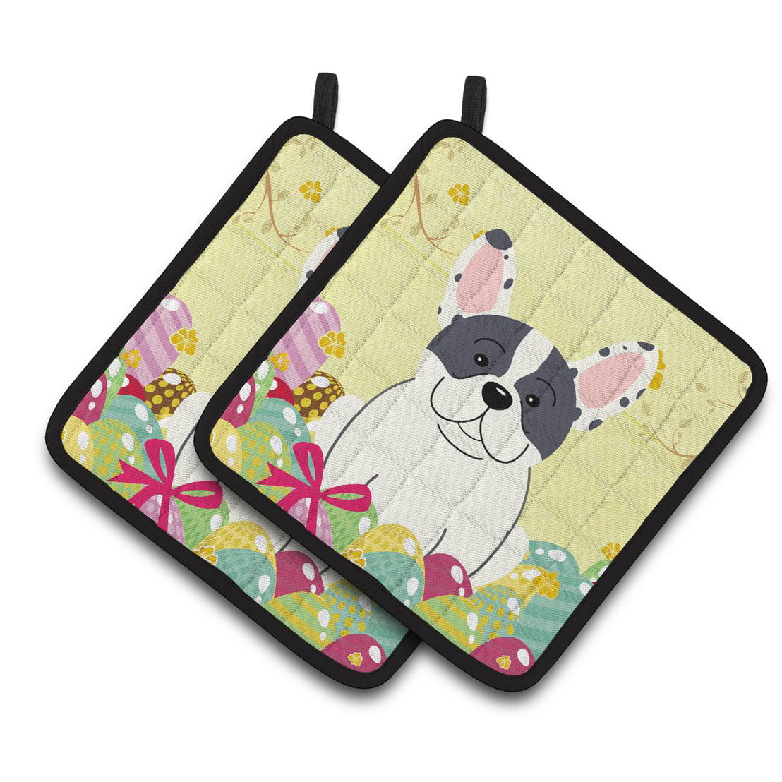 BB6011PTHD Easter Eggs French Bulldog Piebald Pair of Pot Holders