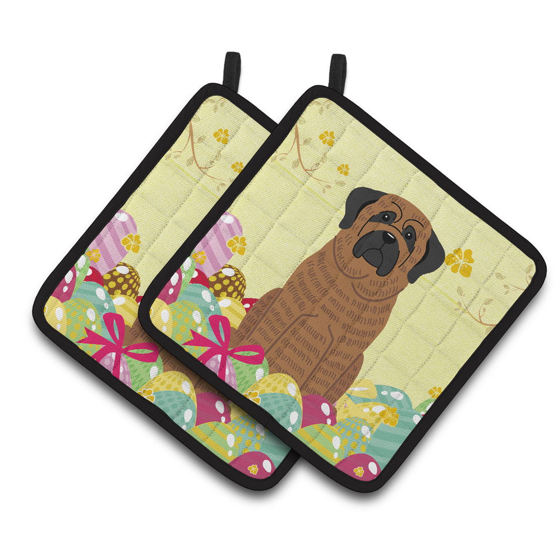 Easter Eggs Mastiff Brindle Pair of Pot Holders