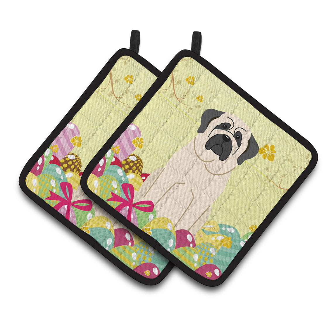 BB6017PTHD Easter Eggs Mastiff White Pair of Pot Holders