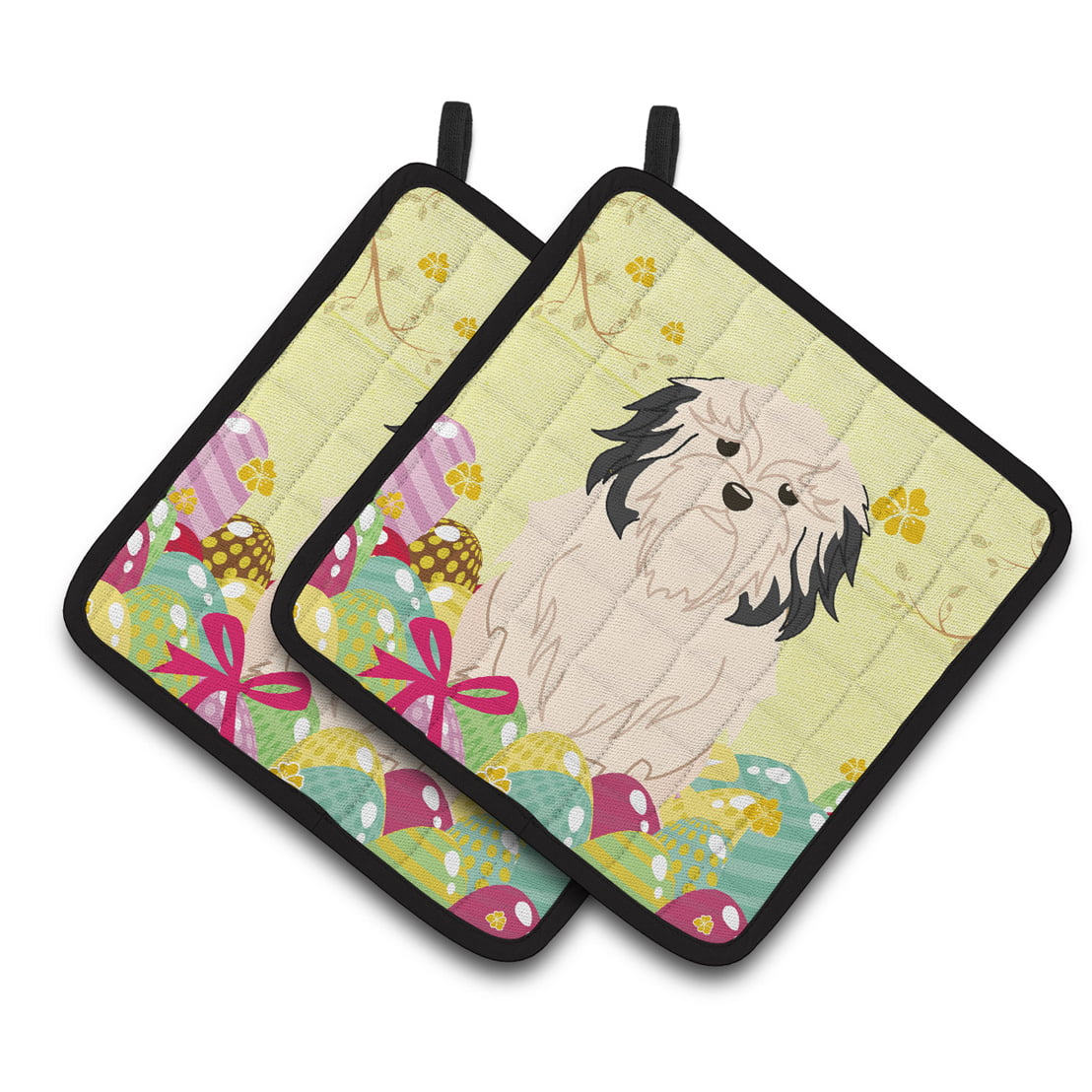 Easter Eggs Lowchen Pair of Pot Holders