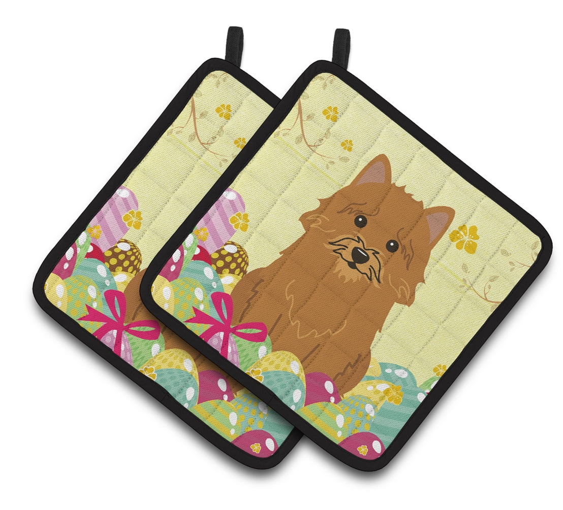Easter Eggs Norwich Terrier Pair of Pot Holders