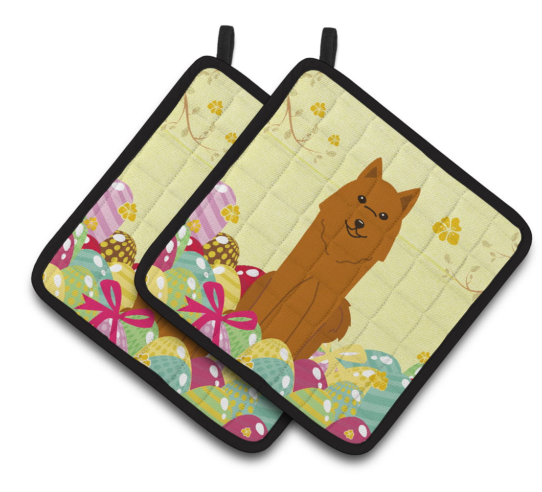 BB6022PTHD Easter Eggs Karelian Bear Dog Pair of Pot Holders