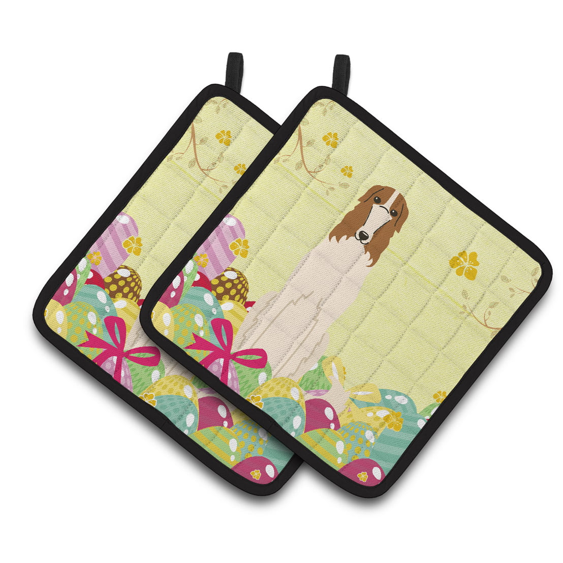 BB6023PTHD Easter Eggs Borzoi Pair of Pot Holders