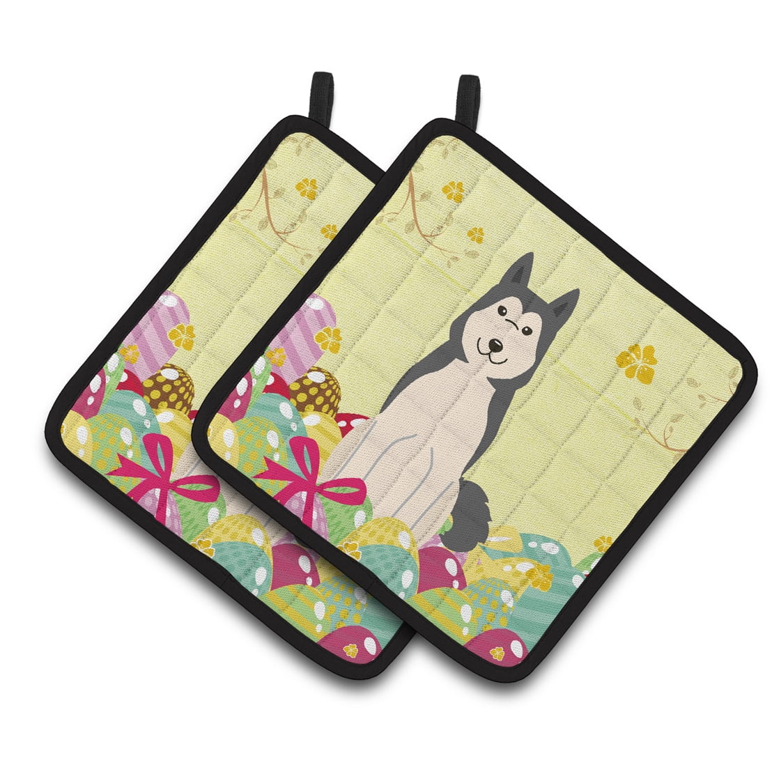 BB6025PTHD Easter Eggs West Siberian Laika Spitz Pair of Pot Holders