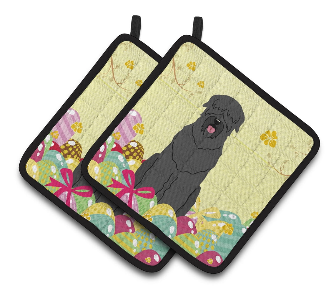 BB6026PTHD Easter Eggs Black Russian Terrier Pair of Pot Holders
