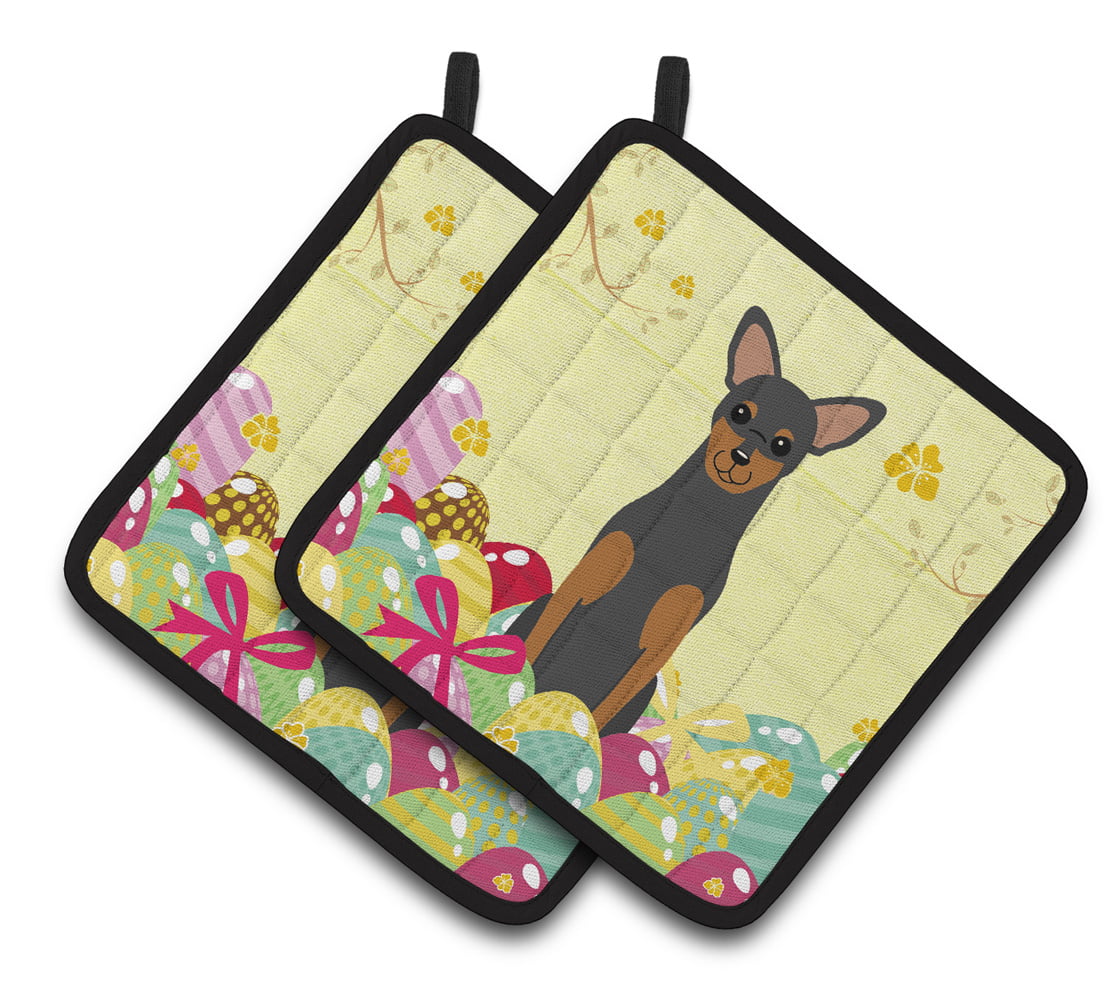Easter Eggs Manchester Terrier Pair of Pot Holders