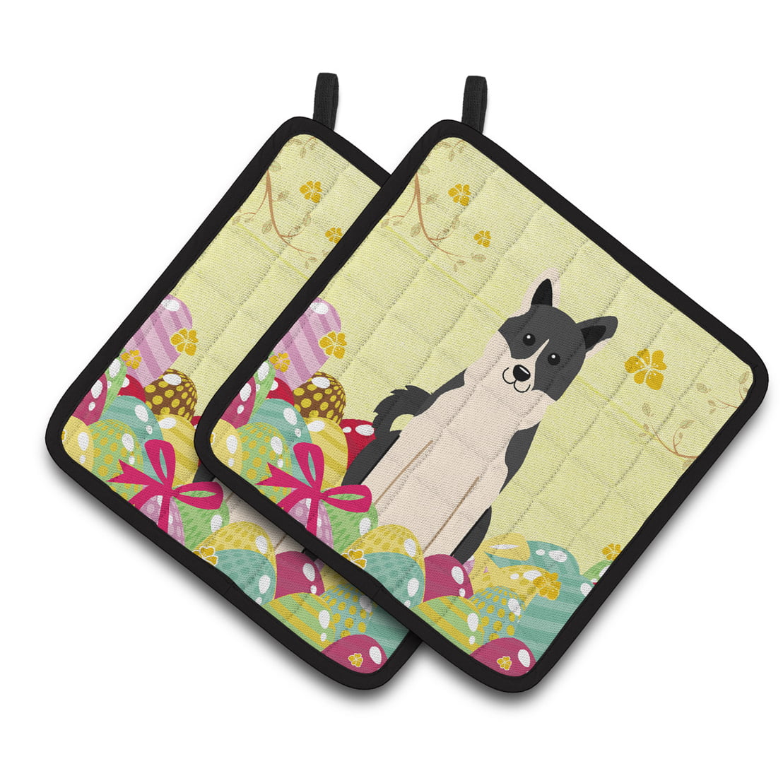 BB6029PTHD Easter Eggs Russo-European Laika Spitz Pair of Pot Holders
