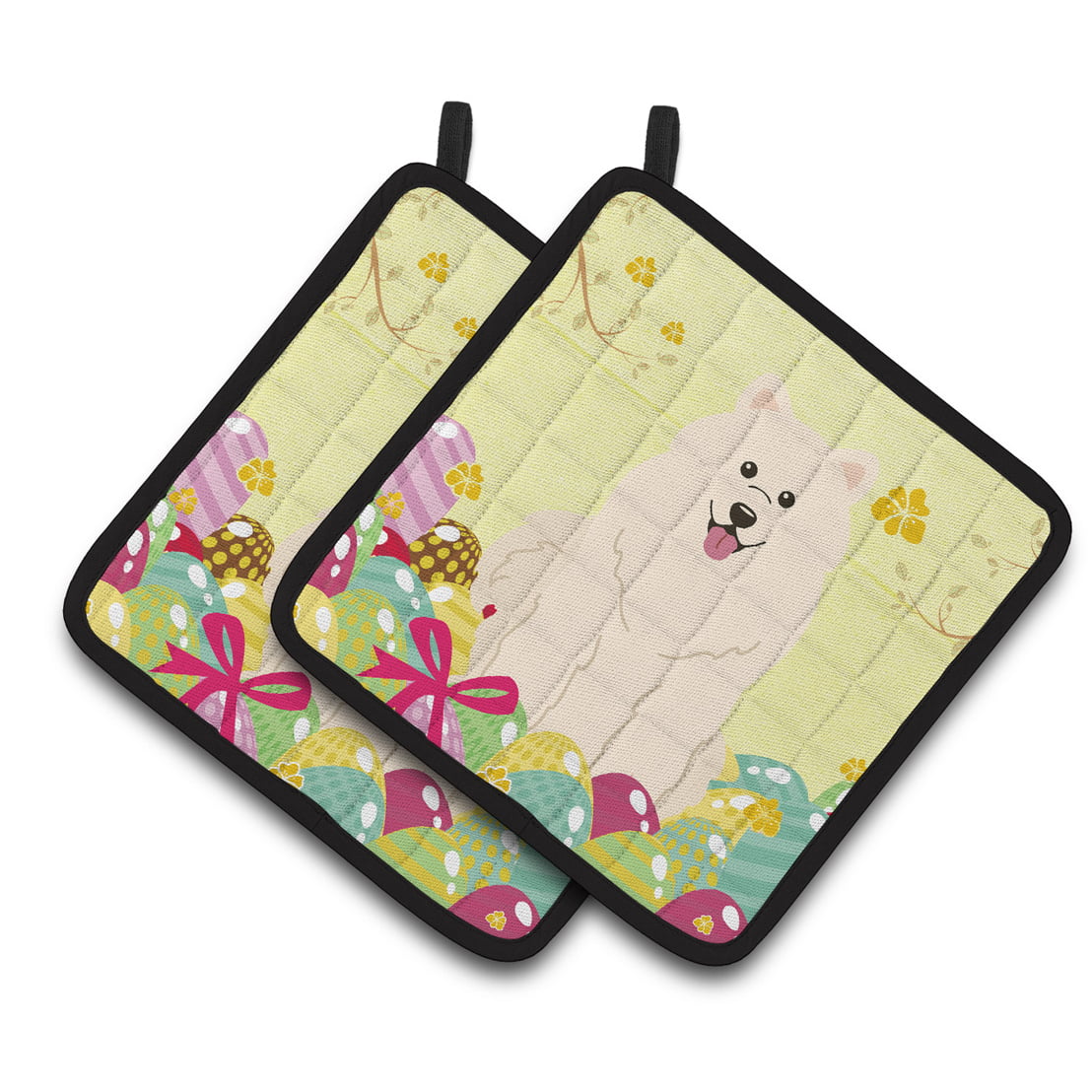 Easter Eggs Samoyed Pair of Pot Holders