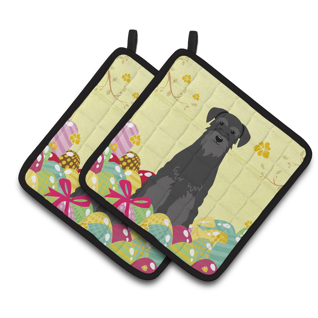BB6032PTHD Easter Eggs Standard Schnauzer Black Pair of Pot Holders