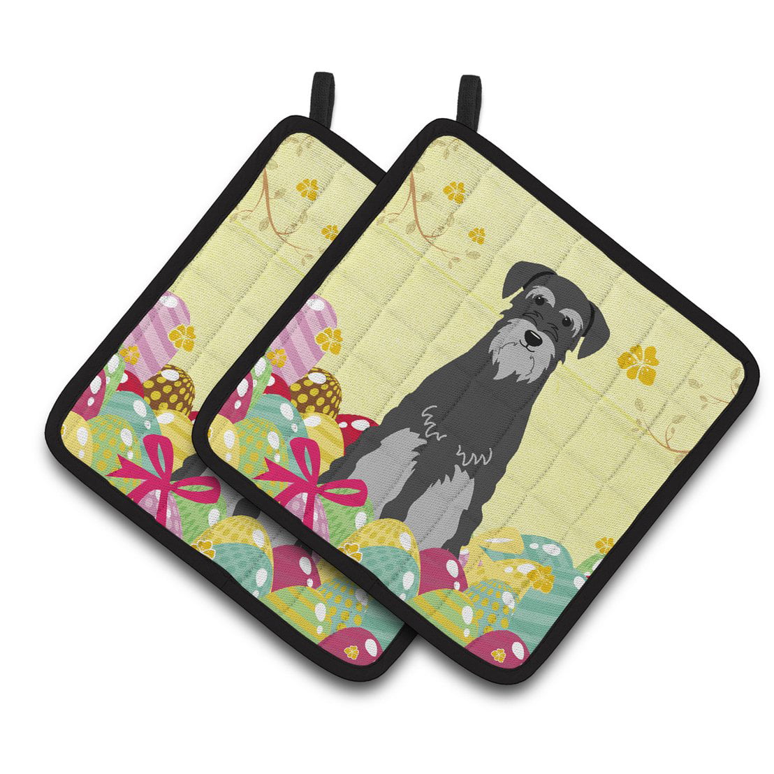 Easter Eggs Standard Schnauzer Black Grey Pair of Pot Holders