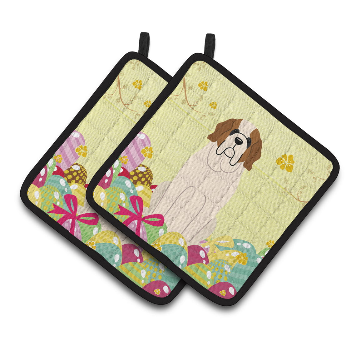 BB6035PTHD Easter Eggs Saint Bernard Pair of Pot Holders