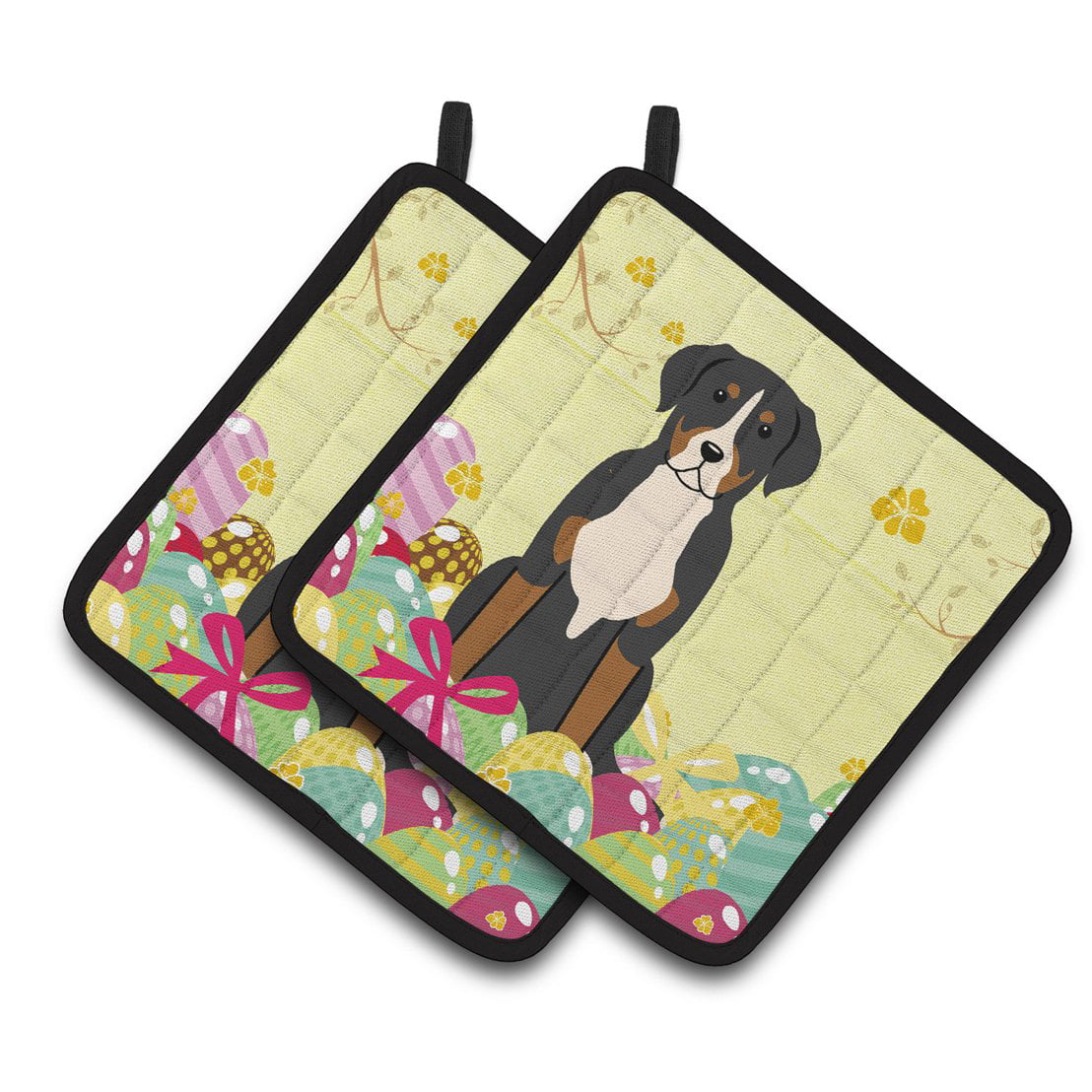 BB6037PTHD Easter Eggs Greater Swiss Mountain Dog Pair of Pot Holders