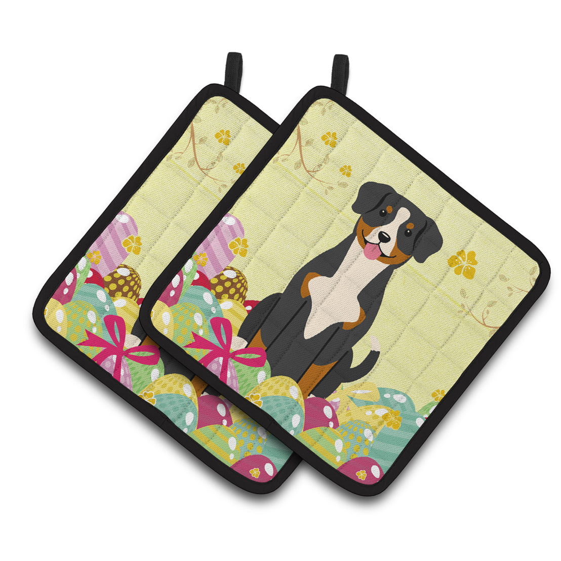 BB6038PTHD Easter Eggs Entlebucher Pair of Pot Holders