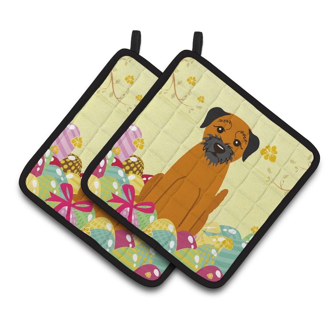 BB6039PTHD Easter Eggs Border Terrier Pair of Pot Holders