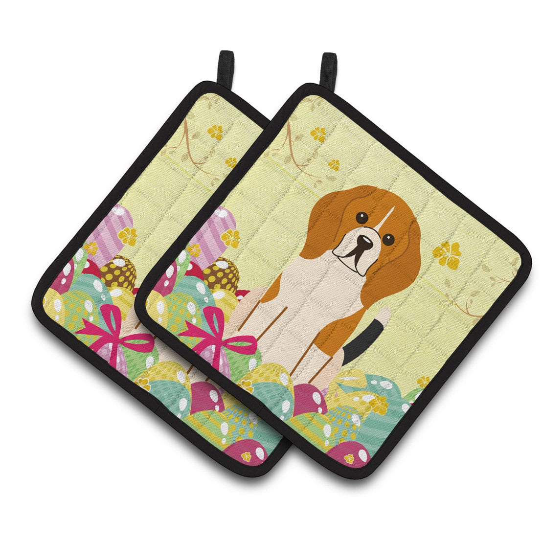 Easter Eggs Beagle Tricolor Pair of Pot Holders