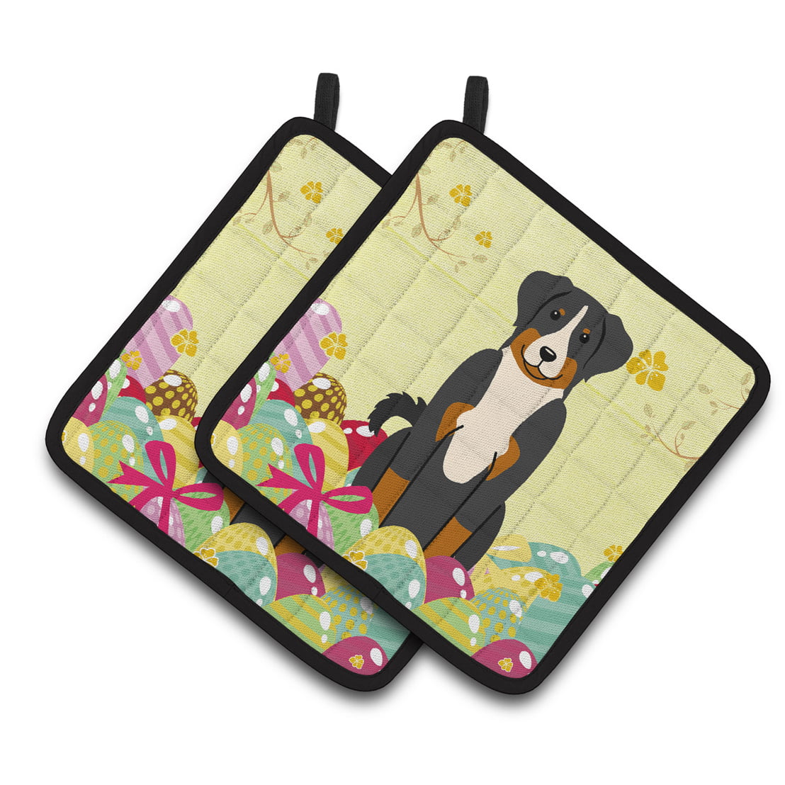 BB6043PTHD Easter Eggs Appenzeller Sennenhund Pair of Pot Holders