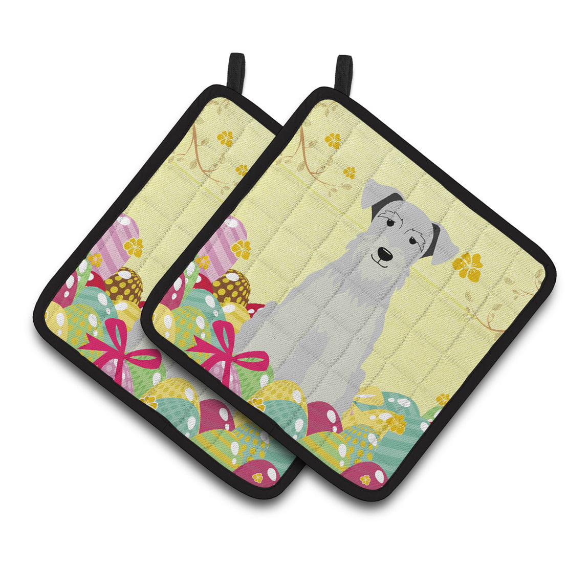 Easter Eggs Miniature Schanuzer White Pair of Pot Holders