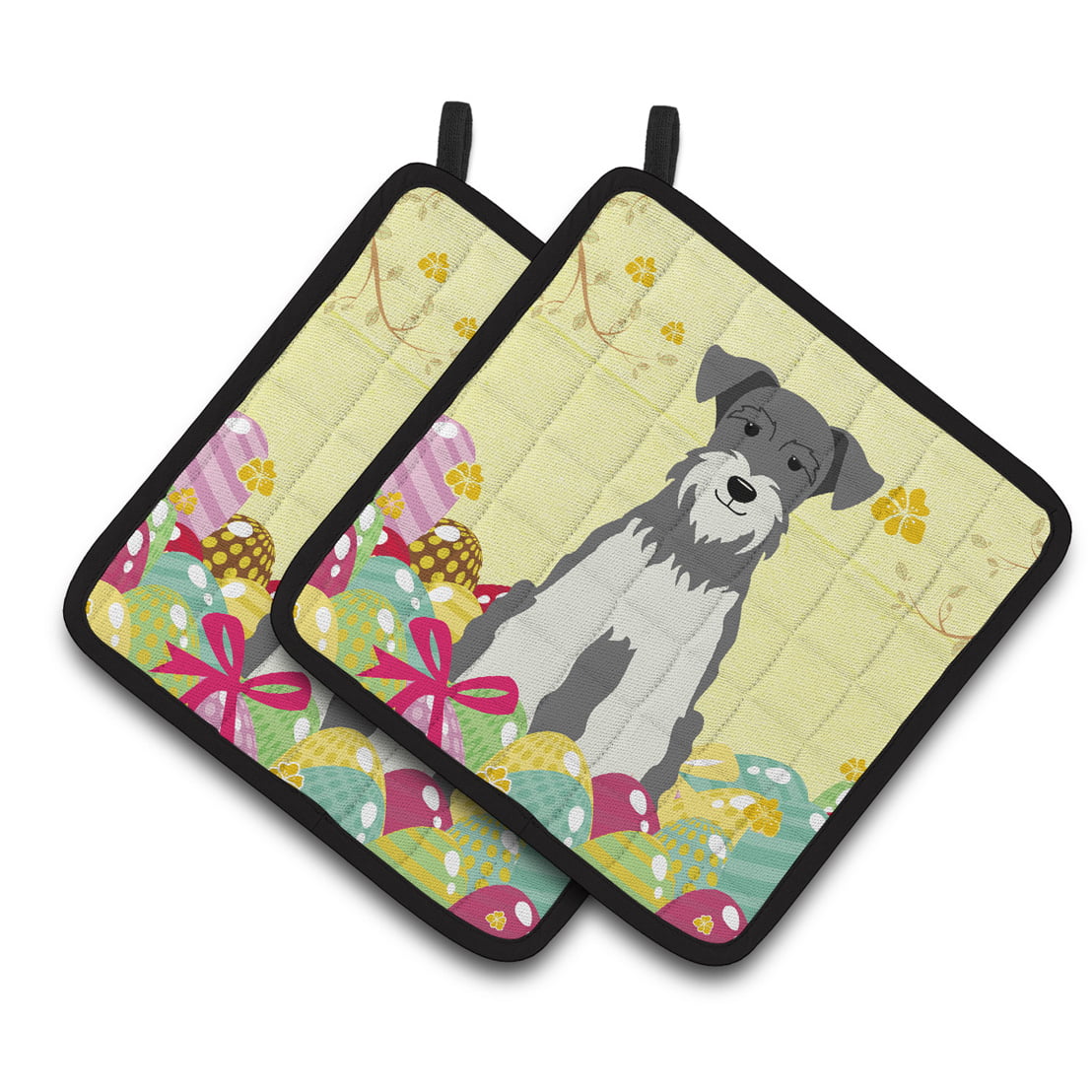 BB6054PTHD Easter Eggs Miniature Schanuzer Salt & Pepper Pair of Pot Holders