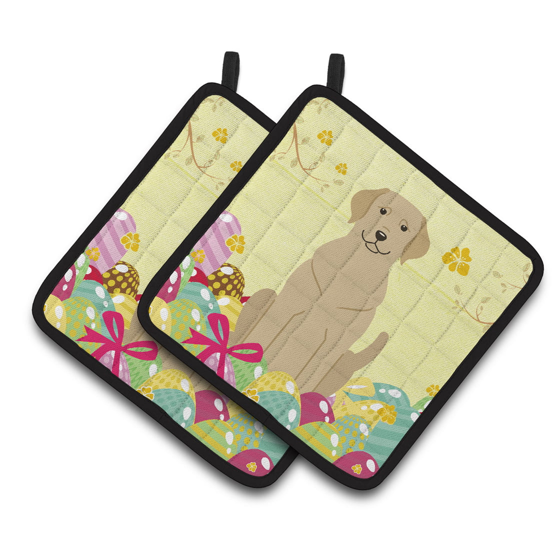 BB6055PTHD Easter Eggs Yellow Labrador Pair of Pot Holders