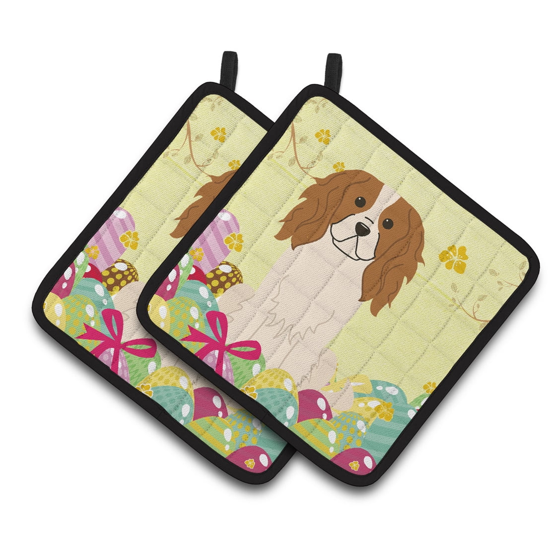 BB6058PTHD Easter Eggs Cavalier Spaniel Pair of Pot Holders