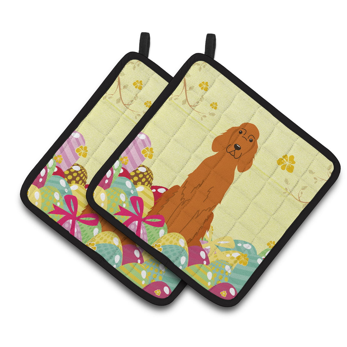 BB6064PTHD Easter Eggs Irish Setter Pair of Pot Holders