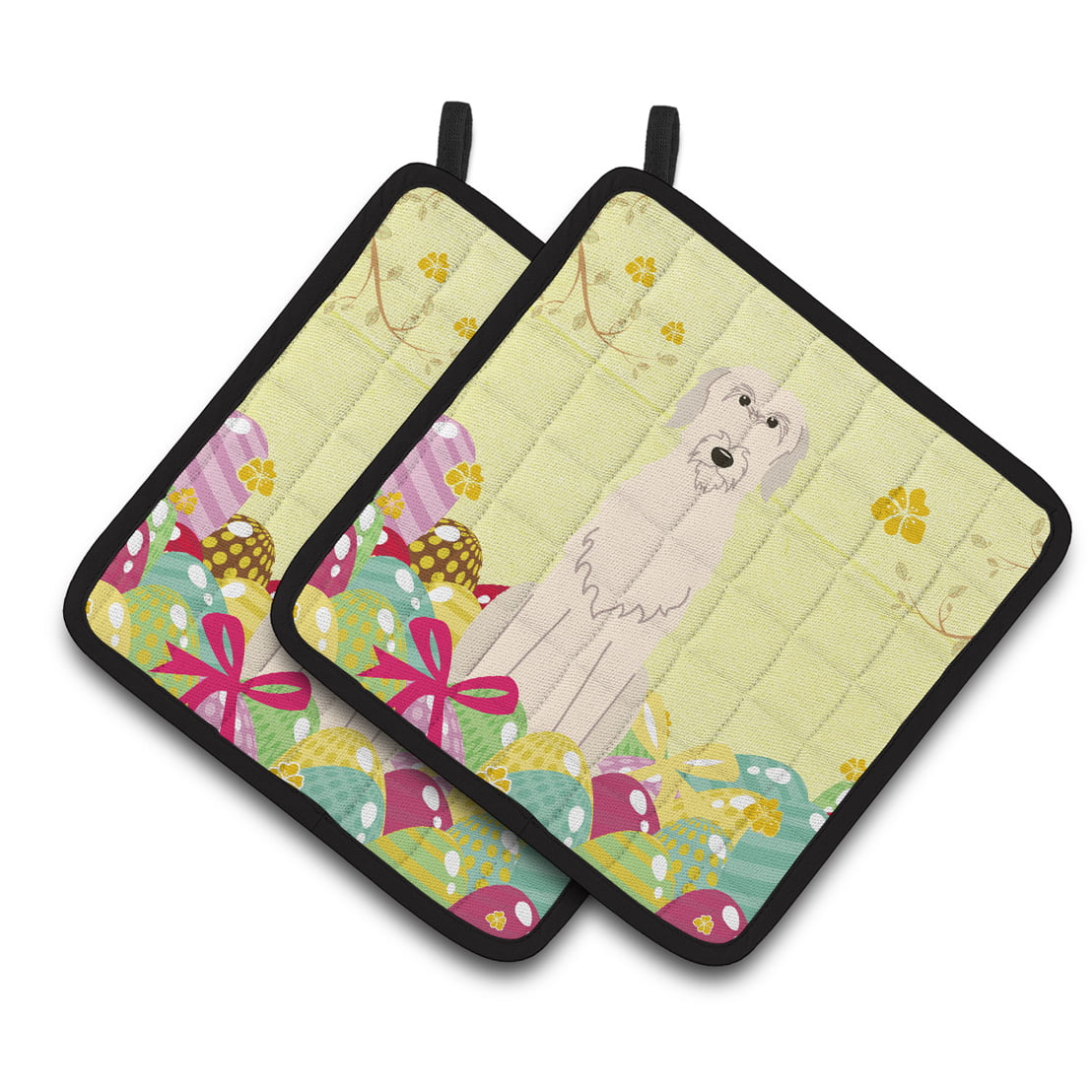 BB6065PTHD Easter Eggs Irish Wolfhound Pair of Pot Holders