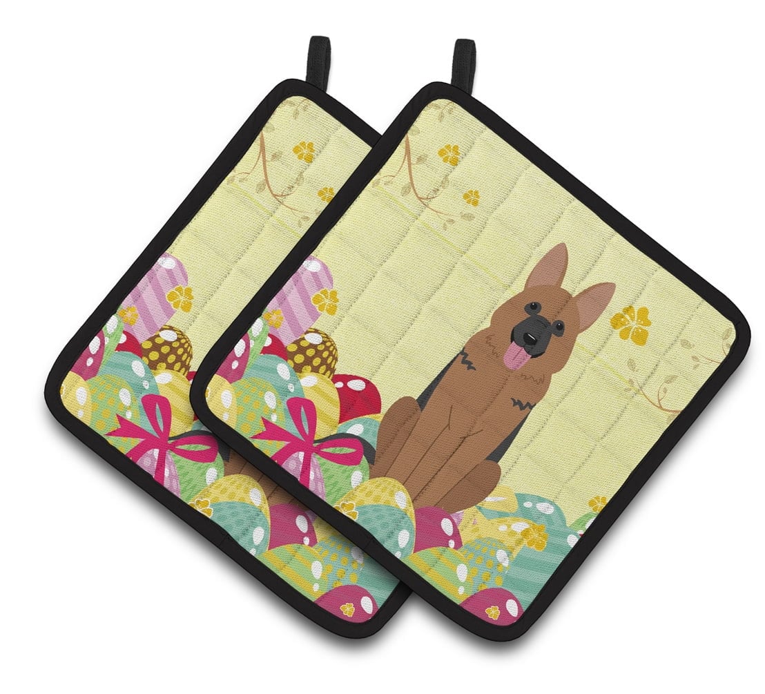 BB6067PTHD Easter Eggs German Shepherd Pair of Pot Holders