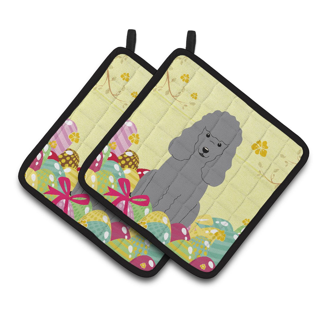 BB6068PTHD Easter Eggs Poodle Silver Pair of Pot Holders