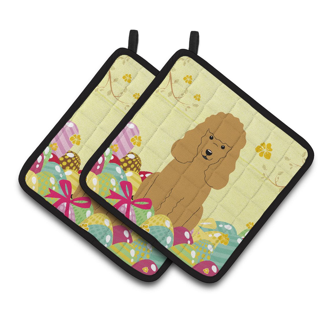 BB6069PTHD Easter Eggs Poodle Tan Pair of Pot Holders