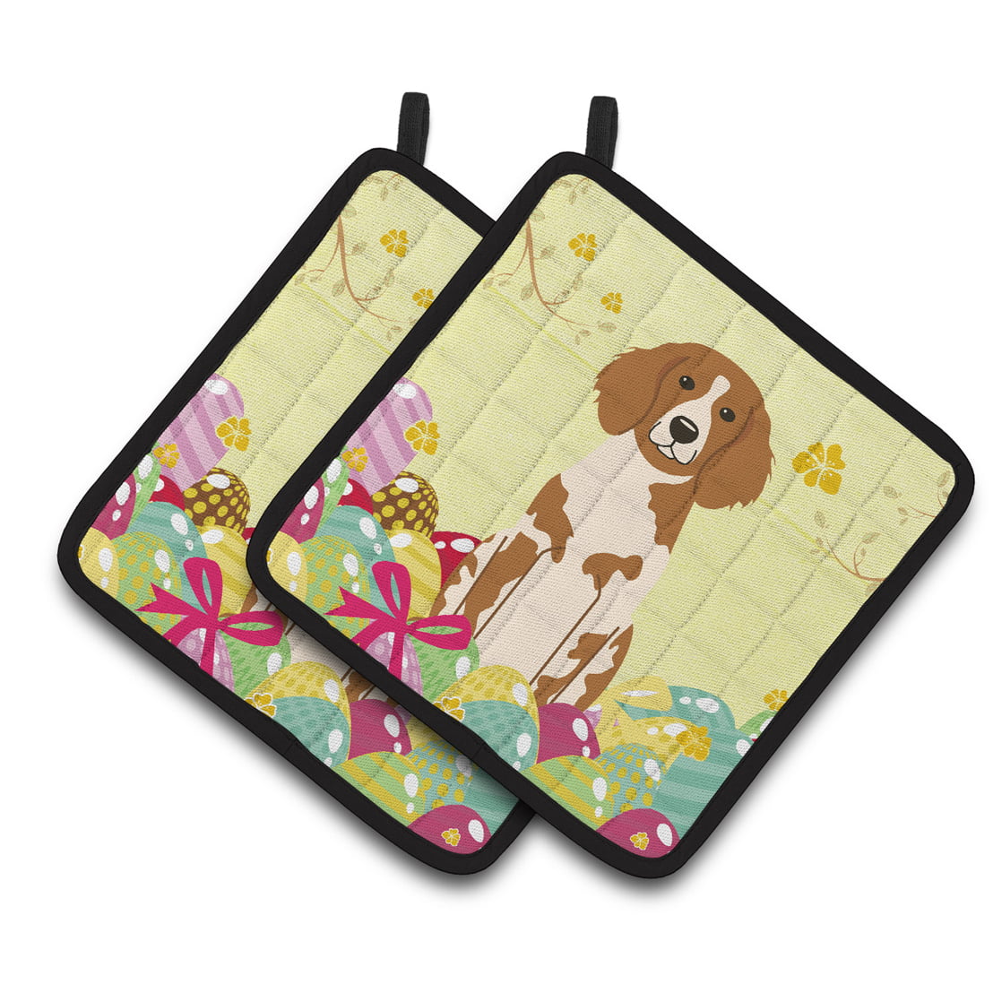 BB6072PTHD Easter Eggs Brittany Spaniel Pair of Pot Holders