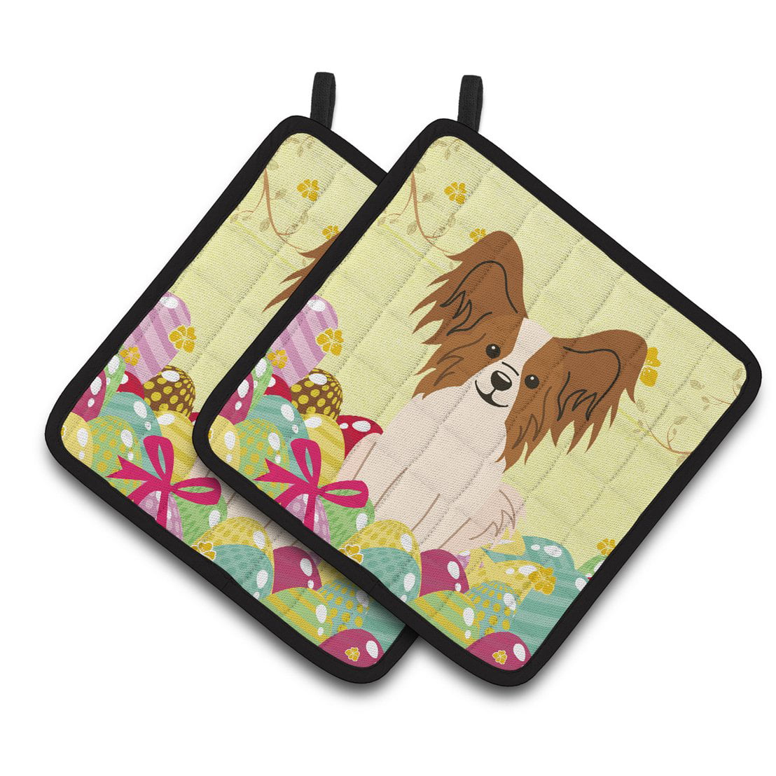 BB6078PTHD Easter Eggs Papillon Red White Pair of Pot Holders