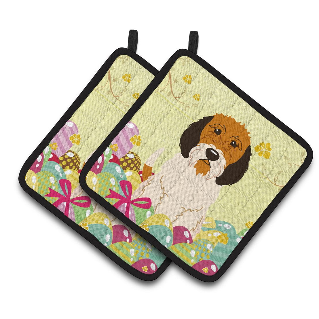 BB6079PTHD Easter Eggs Petit Basset Griffon Veenden Pair of Pot Holders