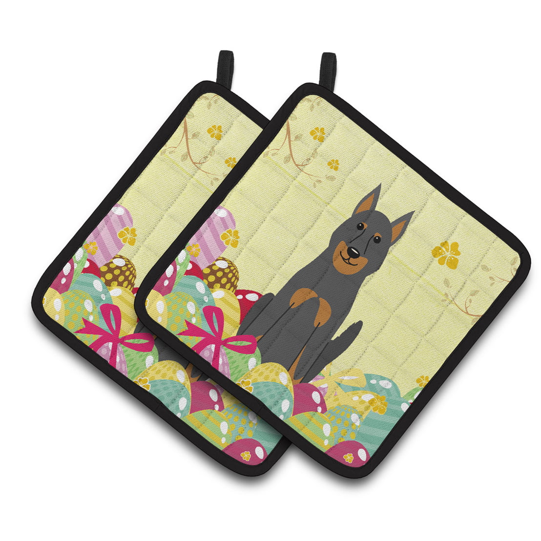BB6080PTHD Easter Eggs Beauce Shepherd Dog Pair of Pot Holders