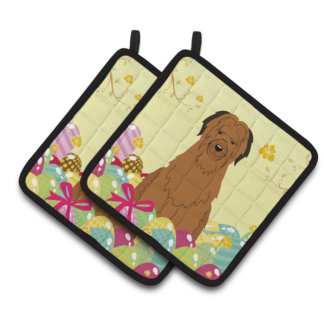 BB6082PTHD Easter Eggs Briard Brown Pair of Pot Holders