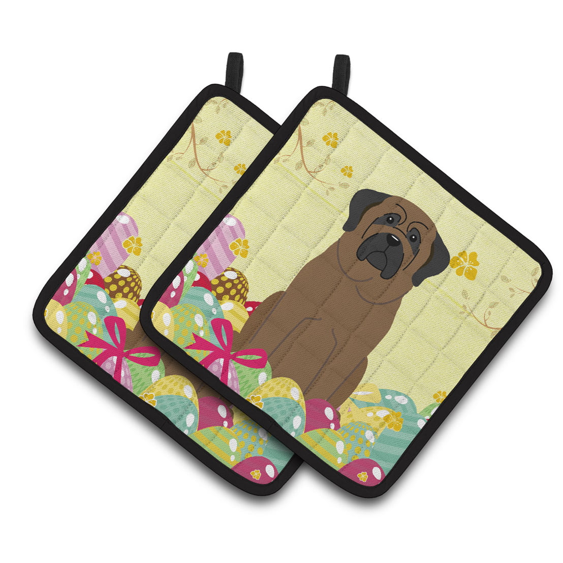 BB6084PTHD Easter Eggs Bullmastiff Pair of Pot Holders