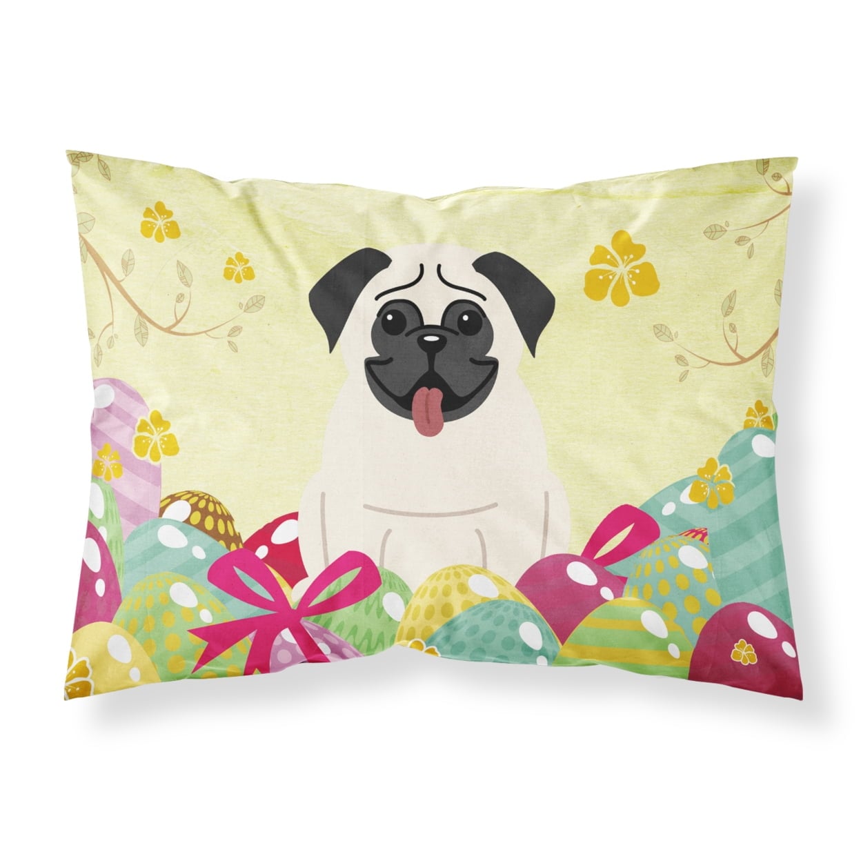 BB6004PILLOWCASE Easter Eggs Pug Cream Fabric Standard Pillowcase