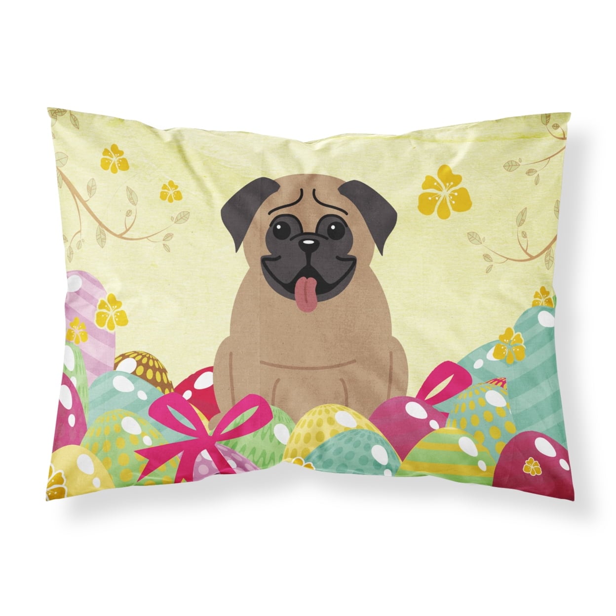 BB6005PILLOWCASE Easter Eggs Pug Brown Fabric Standard Pillowcase