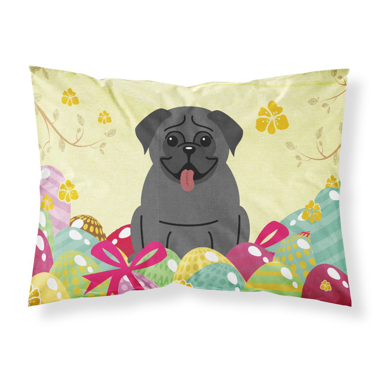 BB6006PILLOWCASE Easter Eggs Pug Black Fabric Standard Pillowcase