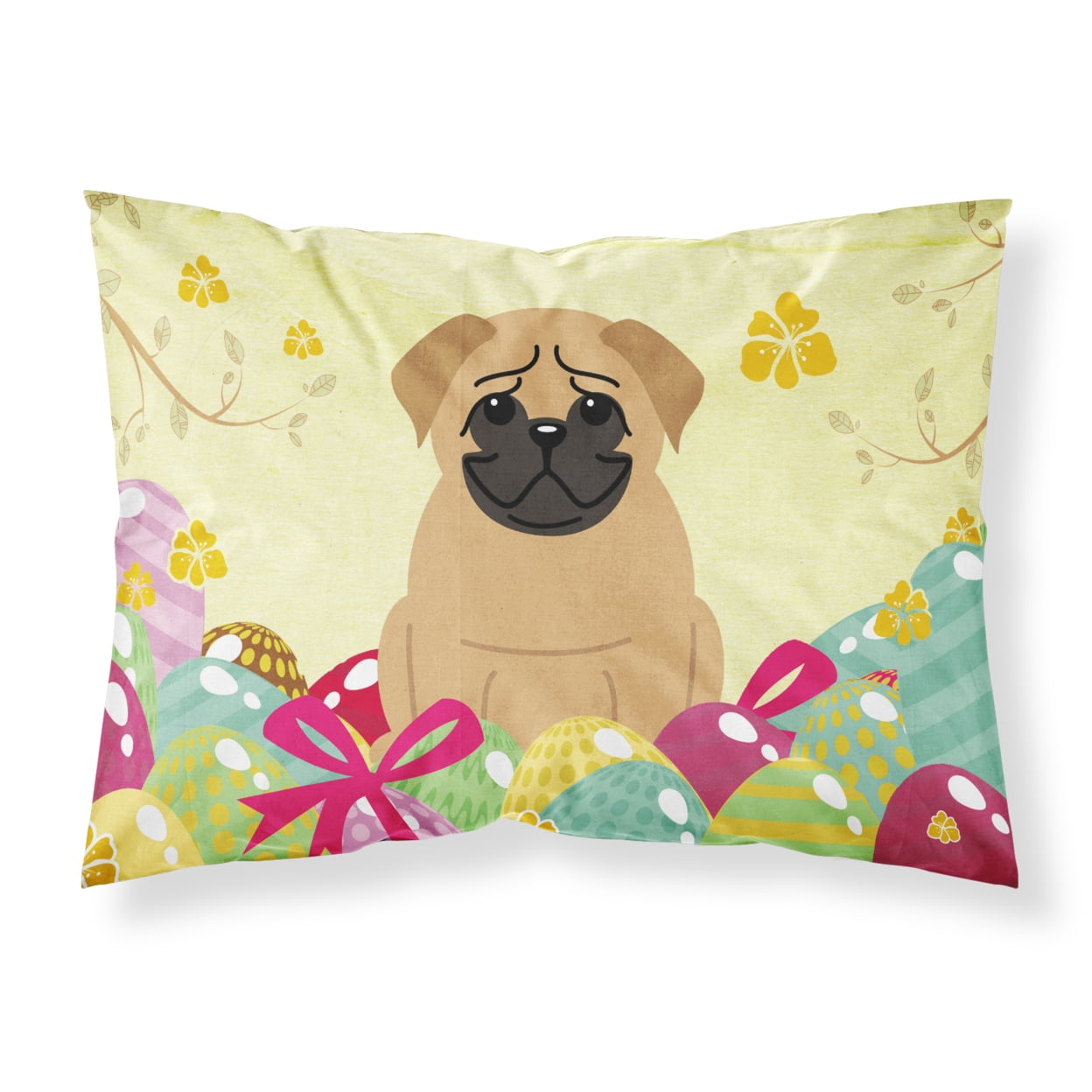 BB6007PILLOWCASE Easter Eggs Pug Brown Fabric Standard Pillowcase