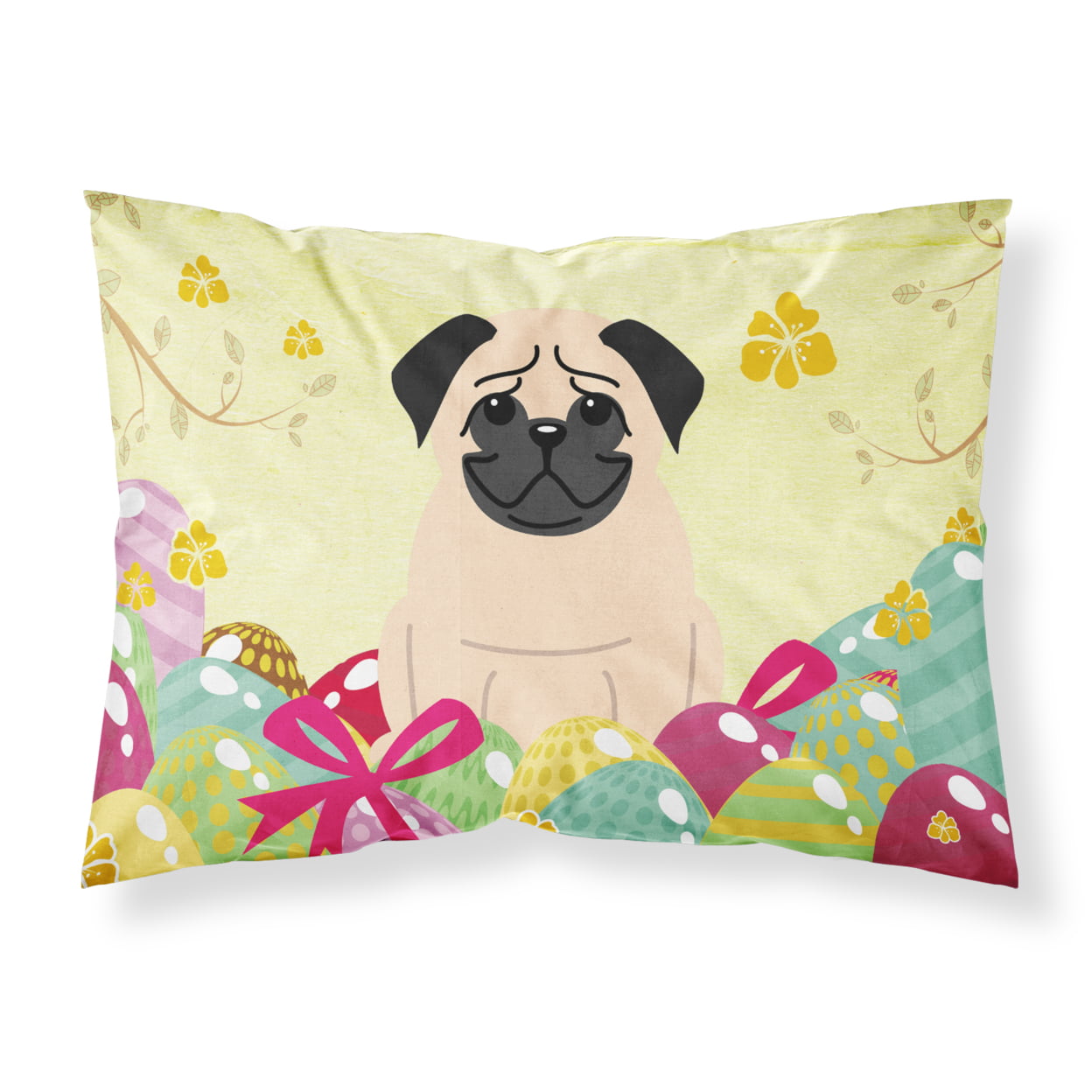 BB6008PILLOWCASE Easter Eggs Pug Fawn Fabric Standard Pillowcase
