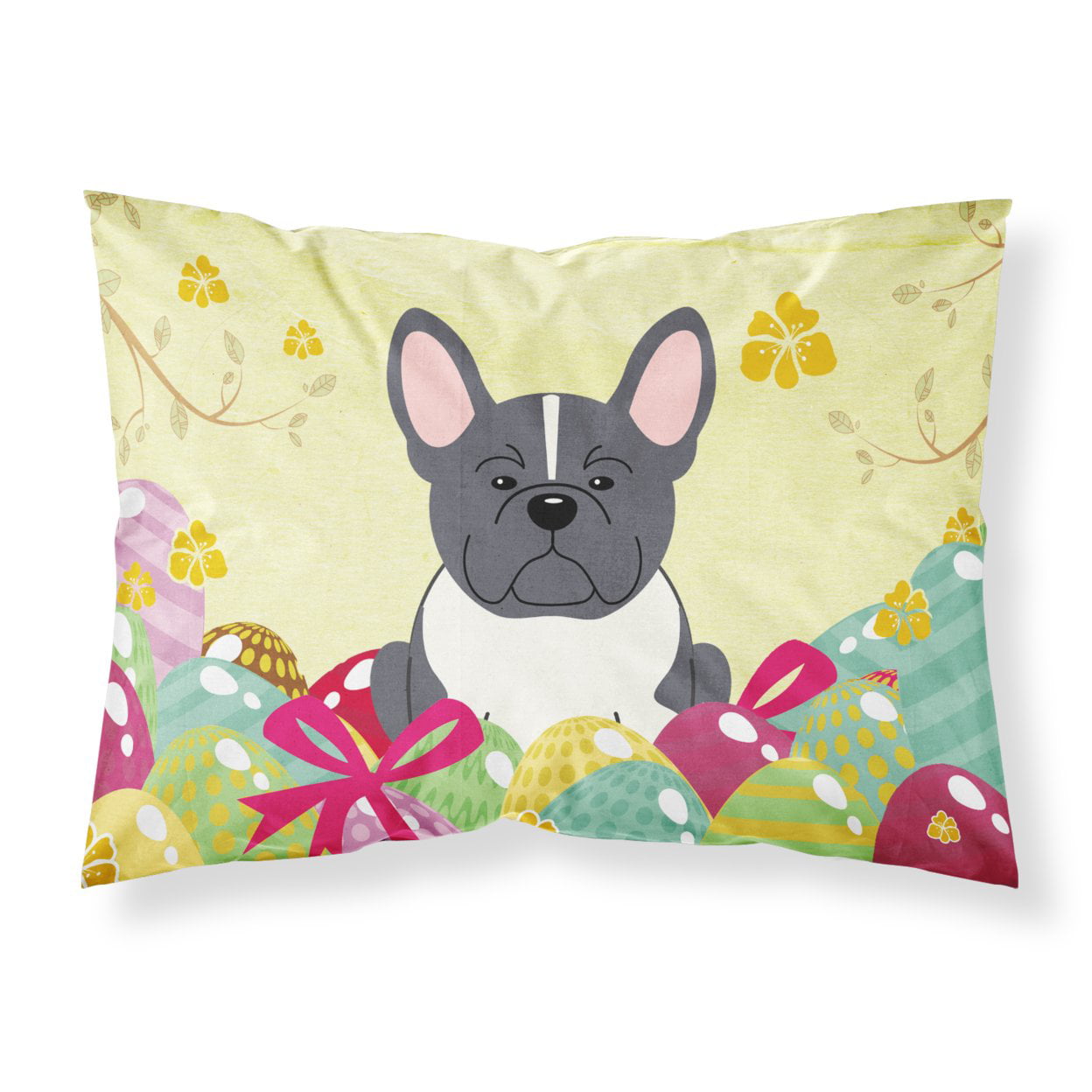 BB6012PILLOWCASE Easter Eggs French Bulldog Black & White Fabric Standard Pillowcase