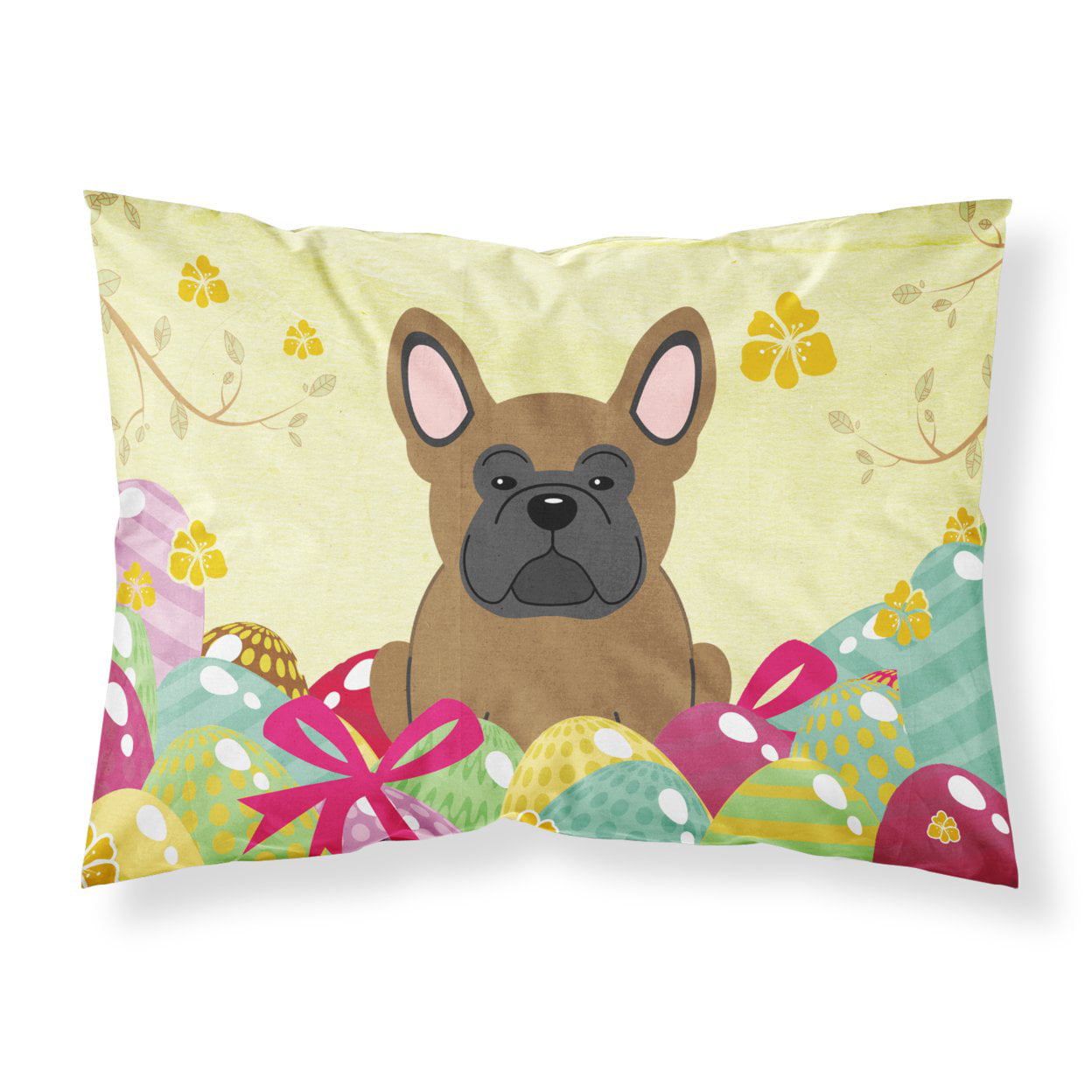Easter Eggs French Bulldog Brown Fabric Standard Pillowcase